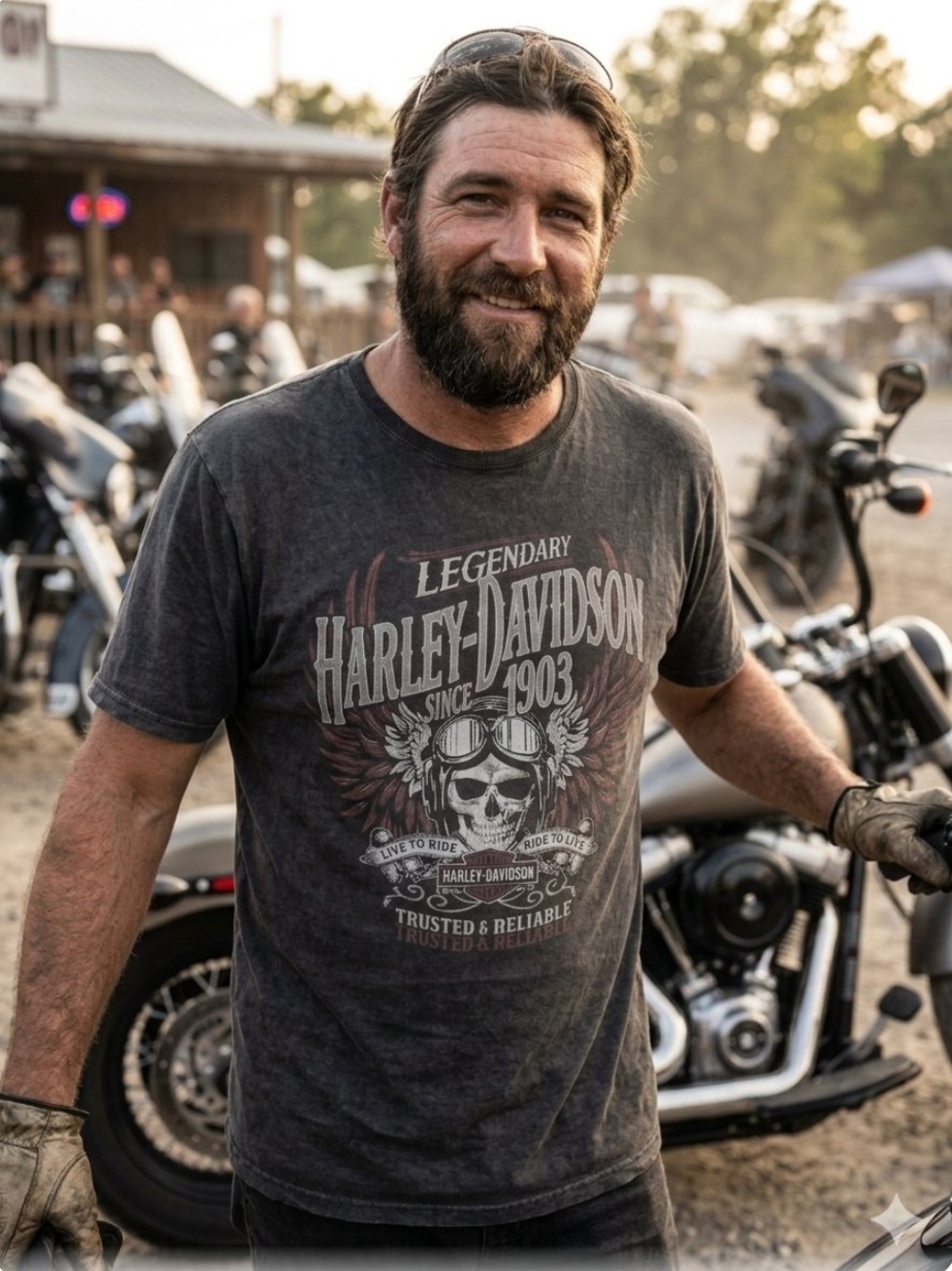 Harley-Davidson Vintage Black Tee with Faded Red Graphic
